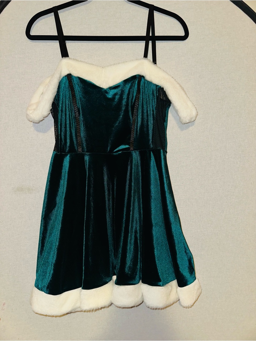 Green Velvet Holiday Dress Costume with White Faux Fur Trim